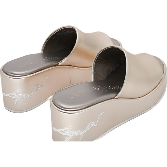 Karl Lagerfeld Calvina Slide Wedge Sandal White Gold Women's US 8M - Picture 3 of 6